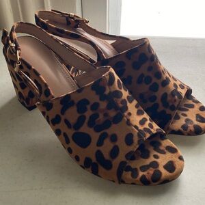 Leather Leopard Print Open Toe Heels